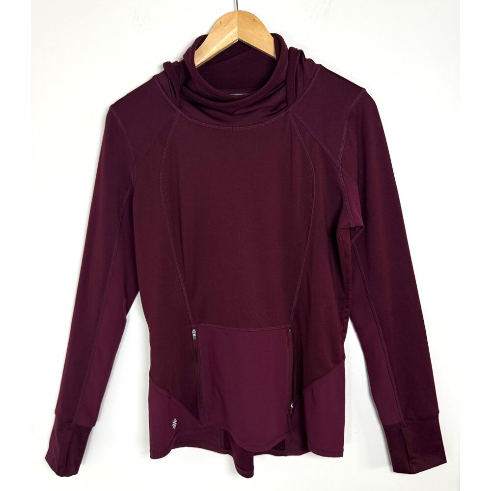 Athleta Womens M Plum Performance Jacket Hoodie Thumbholes Zip Pockets Soft Cozy